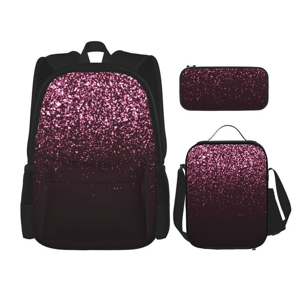 Fotbe Pink Glitter Sparkles A Set Escolar 3 en 1 para Niños - Mochila Duradera con Lonchera Aislante y Estuche para Lápices - Mochila Escolar para Niños y Niñas