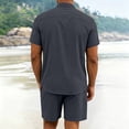 thumbnail image 6 of LTTVQM Men Comfort Solid Color Cotton Linen Stand Collar Top Relax Fit Drawcord Waist Short Pants Summer Casual Home Outfit Set Dark Gray L, 6 of 6