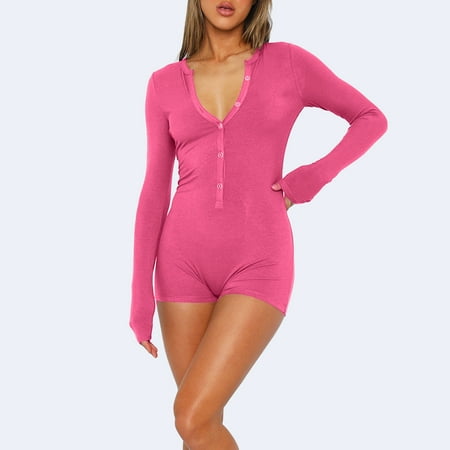 Abomasnow Women s Sexy Long Sleeve Shorts Yoga Rompers One Piece V Neck Button Down Ribbed Bodycon Bodysuit Jumpsuits on Sale Clearance 2025