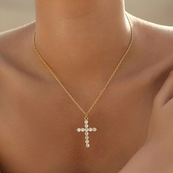 CUKIXA 18K Gold Plated Cross Pendant Necklace for Women, Cubic Zirconia (CZ), Adjustable 16.1–19.7 in (41–50 cm) O-Chain, Dainty Minimalist Fashion Jewelry, Gift-Ready