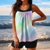 thumbnail image 1 of RKSTN Womens Bathing Suits Summer Tankini Swimsuits Printed Color Block Crew Neck Swim Tank with High Waisted Solid Color Swim Shorts Matching Two Piece Set Swimwear for Beach Vacations, 1 of 5