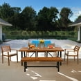 thumbnail image 2 of 7-Piece Natural Wood Outdoor Dining Set - Ergonomic Chairs, Bench, Thick Table, Beige Cushions, Seats 7 Comfortably, 2 of 11