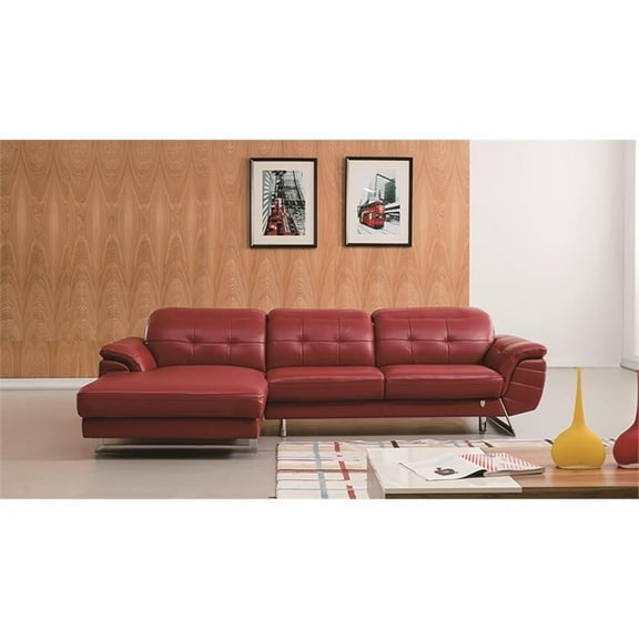 EK-L085 Red Color With Italian Leather Sectional - Left Facing Chaise