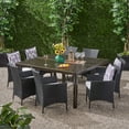 thumbnail image 2 of GDF Studio Dane Outdoor Aluminum and Wicker 8 Seater Dining Set with Cushion, Glossy Black, Black, and White, 2 of 13
