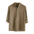 thumbnail image 2 of Men's Linen Shirt Long Sleeved Standing Collar Button Up Shirt Fashionable Casual Shirt Top Blouse, 2 of 4