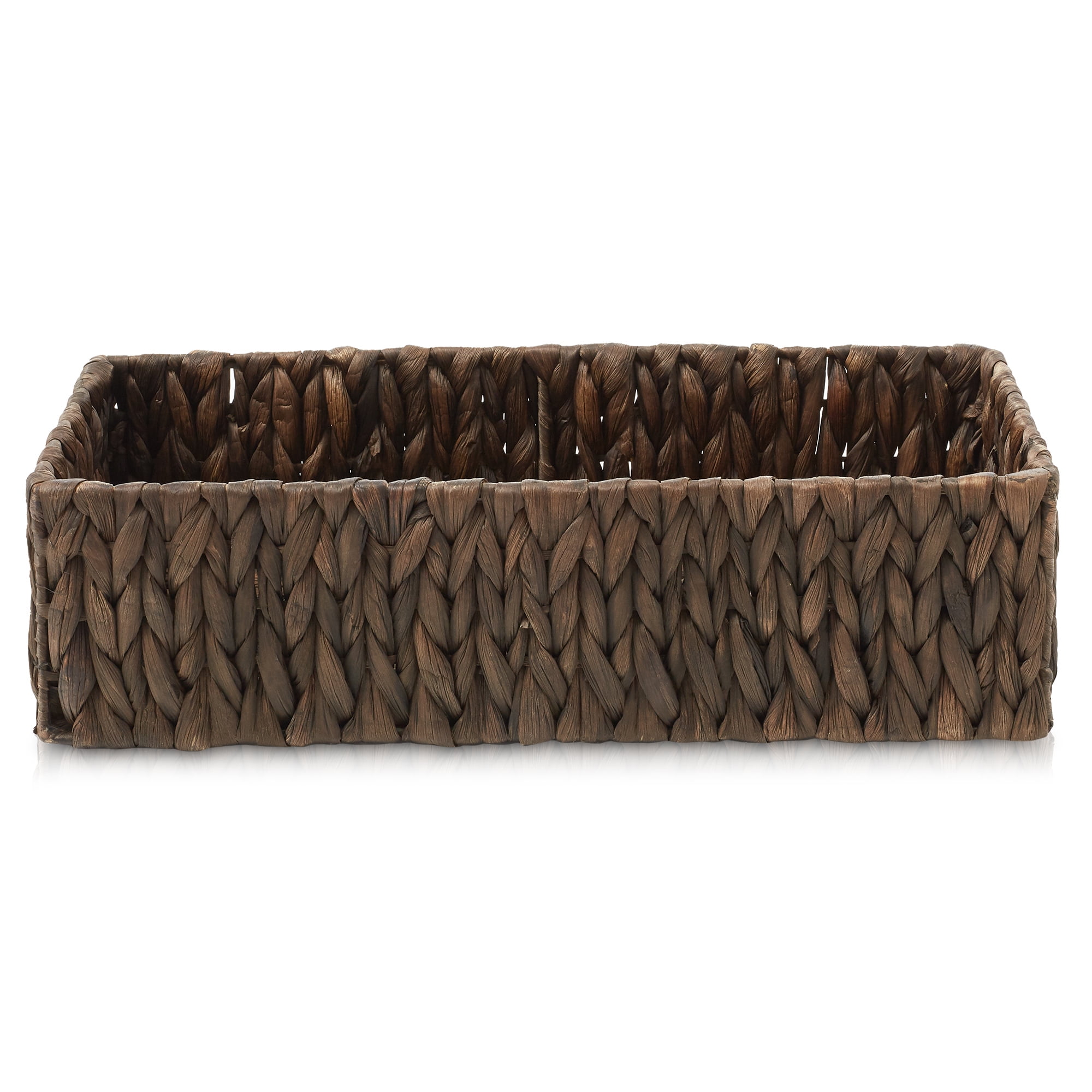 Casafield Bathroom Storage Baskets - Set of 2, Espresso - Water Hyacinth, 16" W  x 6.75" D x 4.25" H, Woven Toilet Paper, Tissue, Shelving Bins