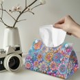 thumbnail image 2 of COEQINE Tissue Box Cover PU Leather Rectangular Napkin Tissues Organizer Napkin Tissue Dispenser for Kitchen Bathroom Bedroom Office Car Home Decor, Bohemian Flower Yellow Violet, 2 PCS, 2 of 7