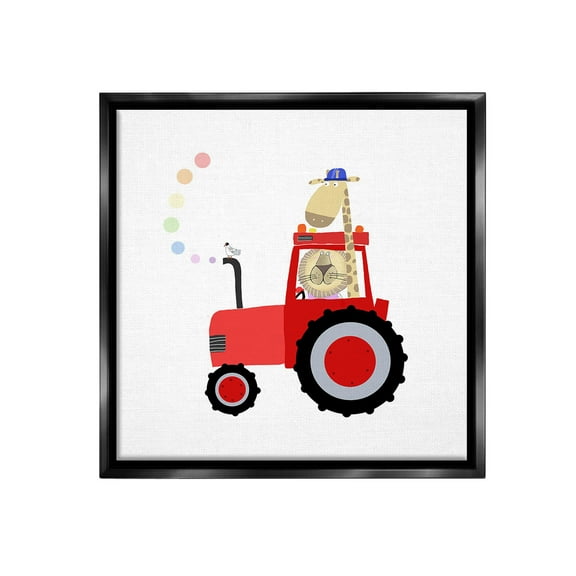 Stupell Industries Animals Riding Tractor Animals & Insects Painting Black Floater Framed Canvas Art Print Wall Art, 18 x 18