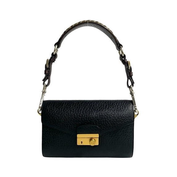 Pre-Owned PRADA Prada logo hardware leather tweed semi-shoulder bag mini handbag... (Good)