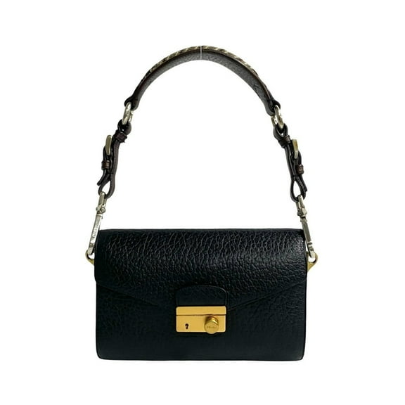 Pre-Owned PRADA Prada logo hardware leather tweed semi-shoulder bag mini handbag... (Good)