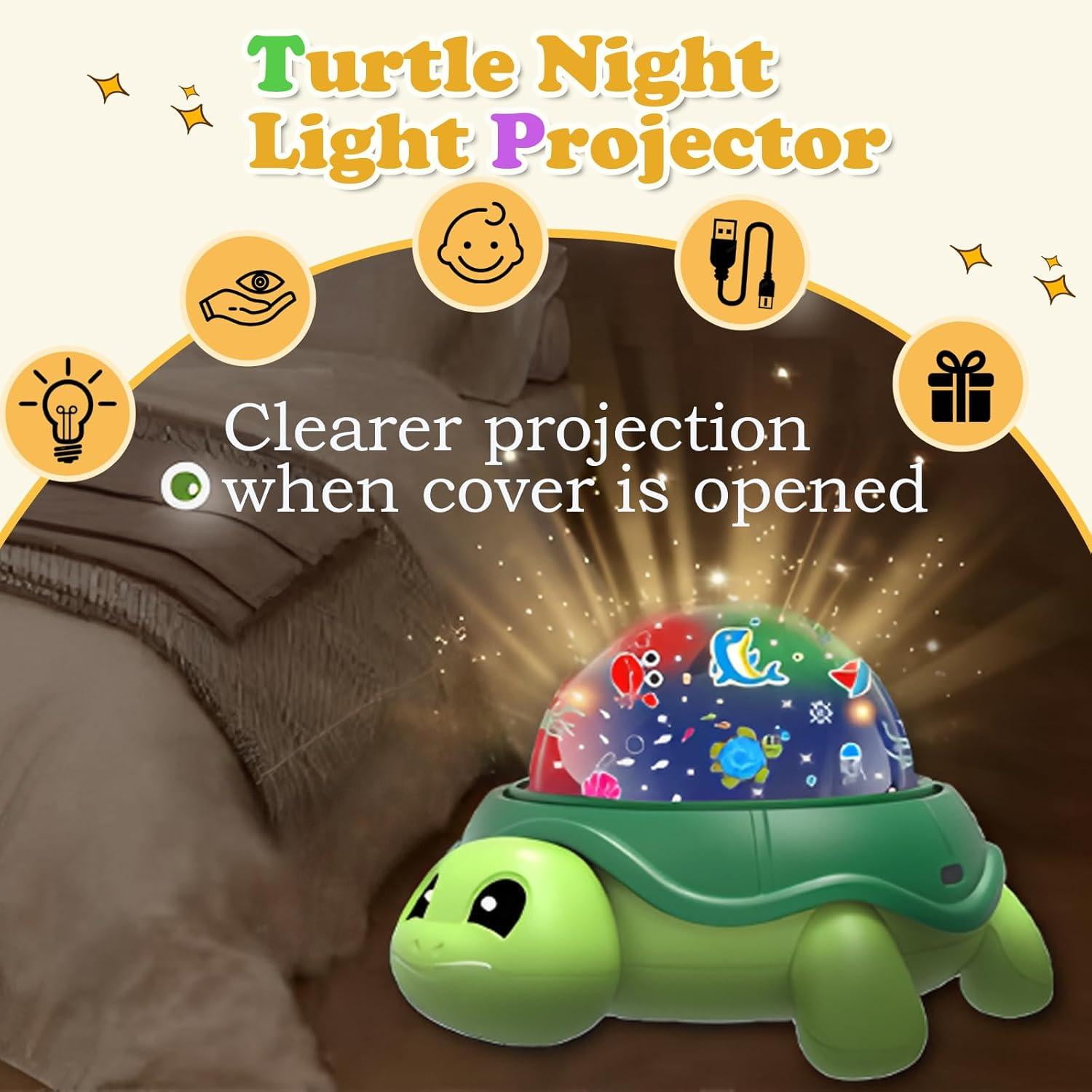 VIVIHEYDAY Cute Turtle Night Light Projector for Kids, Ocean World Star Galaxy Ceiling Lamp Color Changing, 360° Rotation, USB Powered, Christmas Birthday Gifts