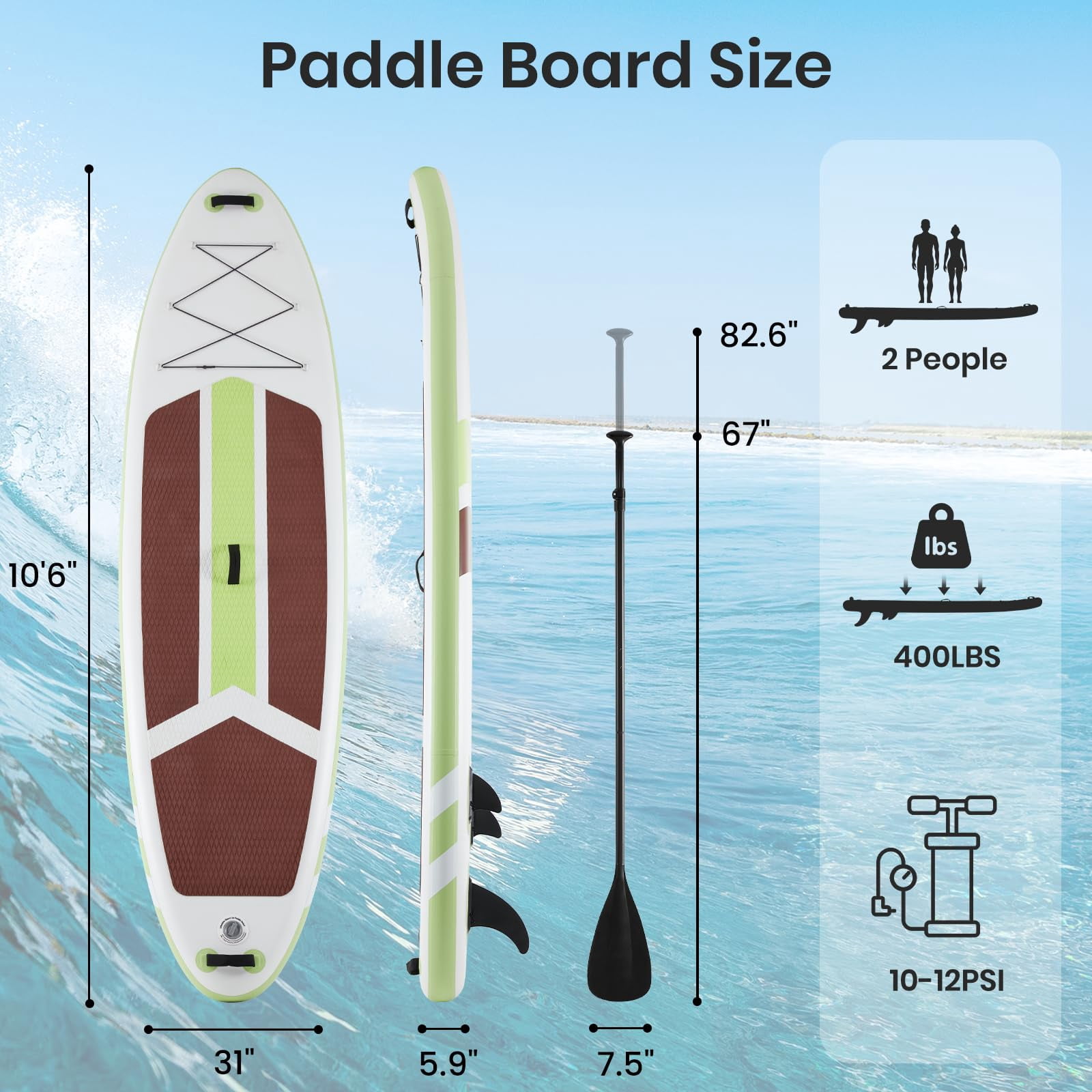 LIFERECORD Inflatable Stand Up Paddle Board 10.5ft with SUP Accessories, 2-in-1 Aluminum Paddle, Wide Stable Design Non-Slip Deck, Ultra Portable iSUP with Backpack for Adults Youth Beginners