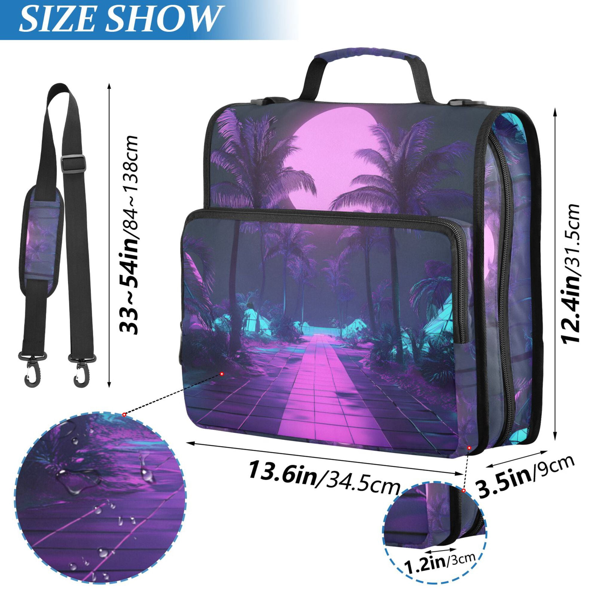 FORMRS Zipper Binder with Shoulder Strap 2-inch Ring 500 Sheet Capacity File Bag, Pink Neon Road