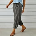 thumbnail image 6 of QUINDOS Women Pants Casual Straight Leg High Waisted Cropped Trousers Cotton Linen Button Relaxed Fit Pants with Pockets, 6 of 7