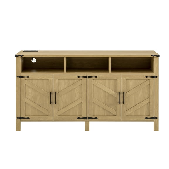 59" 4-Door Sideboard Buffet with Power Outlets & USB Ports, Adjustable Shelves and Half-Open Storage Cabinet, Metal Accents & Aluminum Handles for Living Room, Dining Room, Entryway