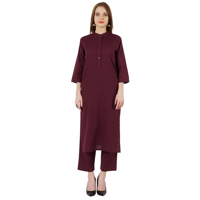 Bimba Robe Traditionnelle Indienne Unie pour Femmes Ensemble Kurta et Pantalon Ethnique Indien Palazzo