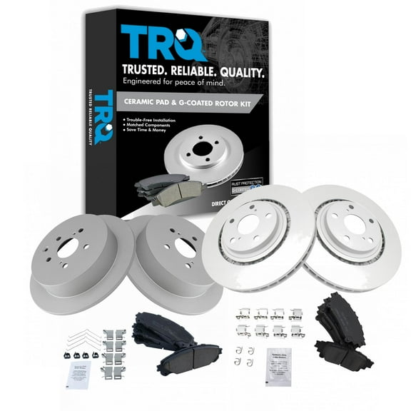 TRQ Front and Rear Brake Pad & Rotor Kit Brake Pads Brake Rotor Ceramic Premium G-Coated Fits Select 2010-2015 Lexus RX350 RX450h 2014-2019 Toyota Highlander 2011-2020 Sienna