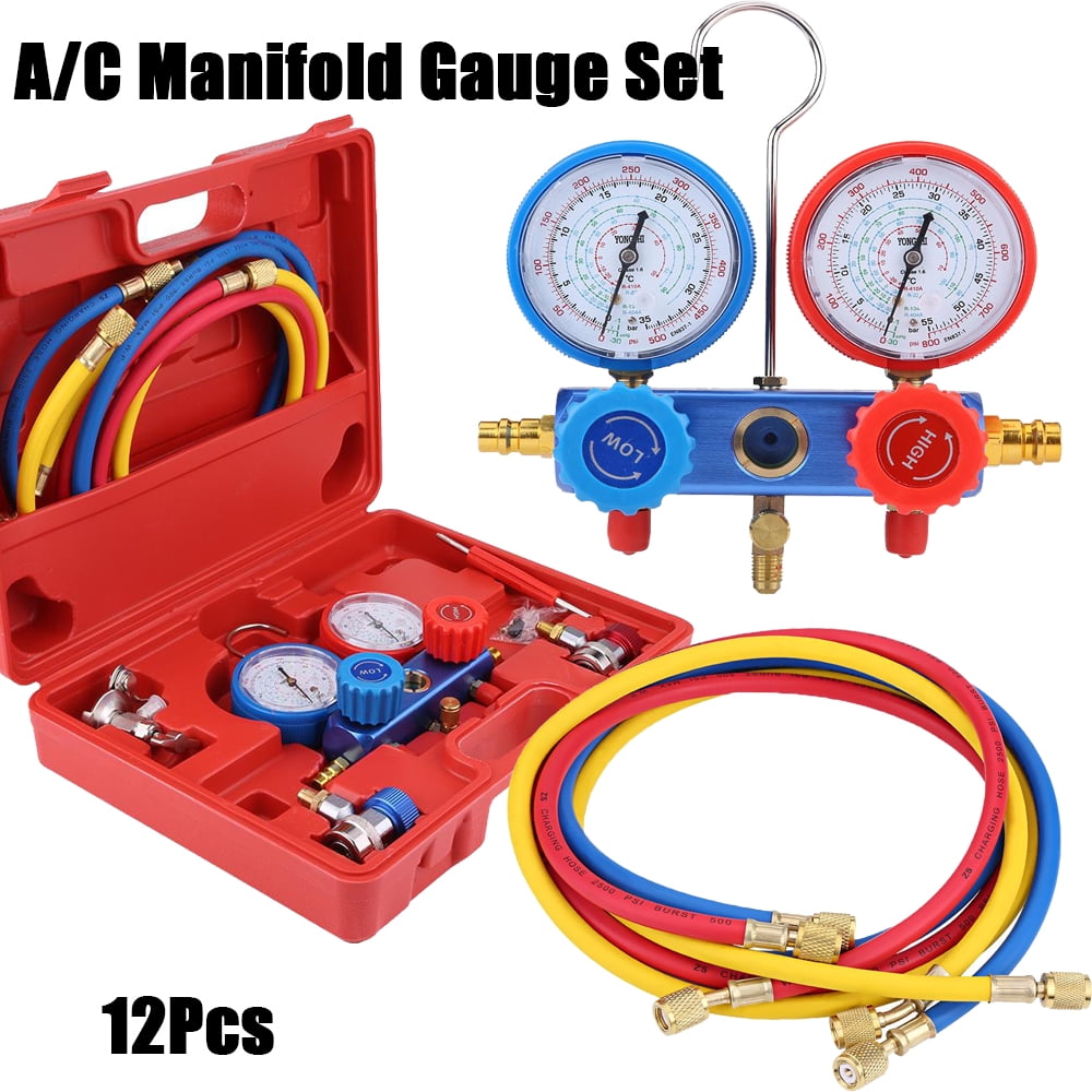 NEW 12PCS Manifold Vacuum Dual Gauge Set R134a A/C AC HVAC Refrigeration KIT US 