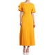 thumbnail image 2 of Vestido de verano midi con cuello asimétrico y dobladillo plisado, mangas cortas con volantes, color amarillo, 2 of 6
