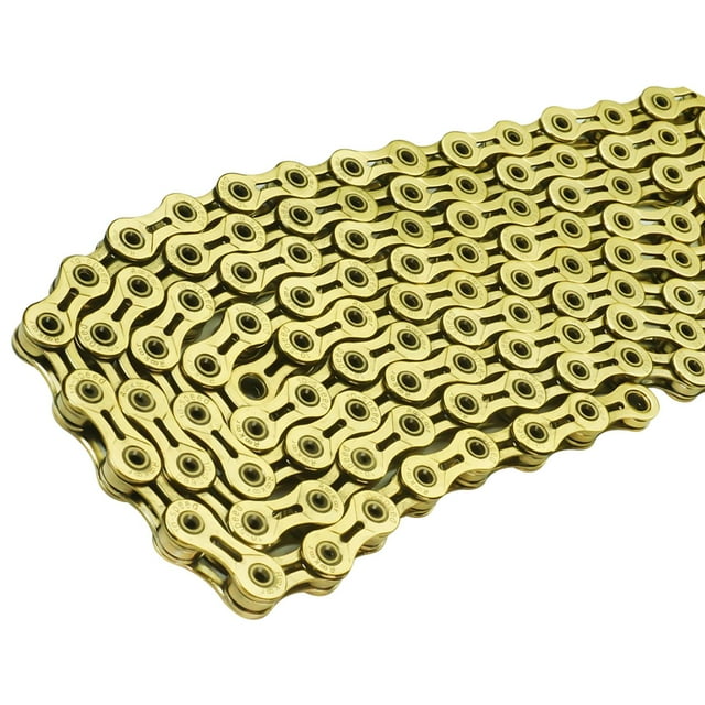 DYNWAVECA 9 Speed Chain 116 Links Biking Lightweight Road Mountain Bike Riding Repairing Steel Replacement Accessory Bike Chain Gold