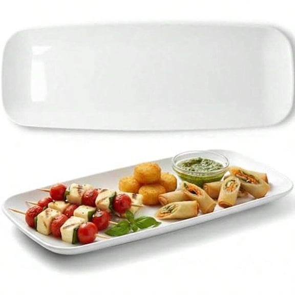 White Serving Tray 2-Pack, 17.5 Inch Rectangle Plastic Serving Platter for Appetizers and Fruits, Large Disposable Party Serveware Trays for Buffets and Food Dishes, 17.5" x 10"