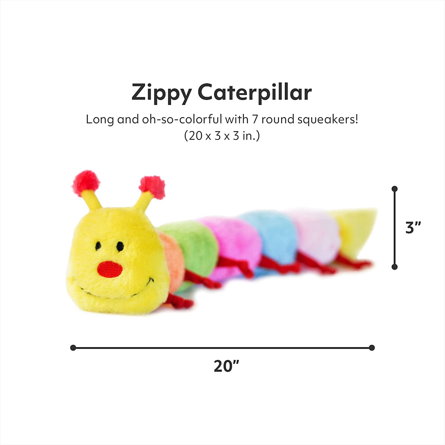 ZippyPaws - Colorful Caterpillar Squeaky Stuffed Plush Dog Toy - Large Squeakers