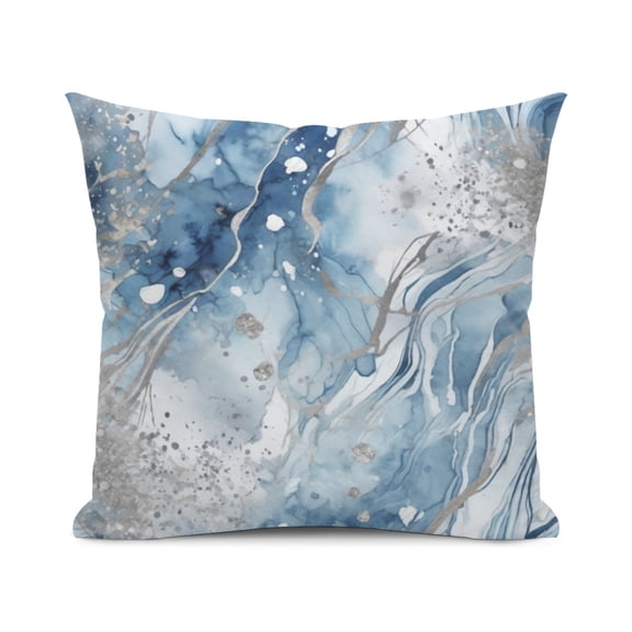 Marble Pattern Agate Print Navy Blue Silver Grey White Watercolor Design Throw Pillow Cover