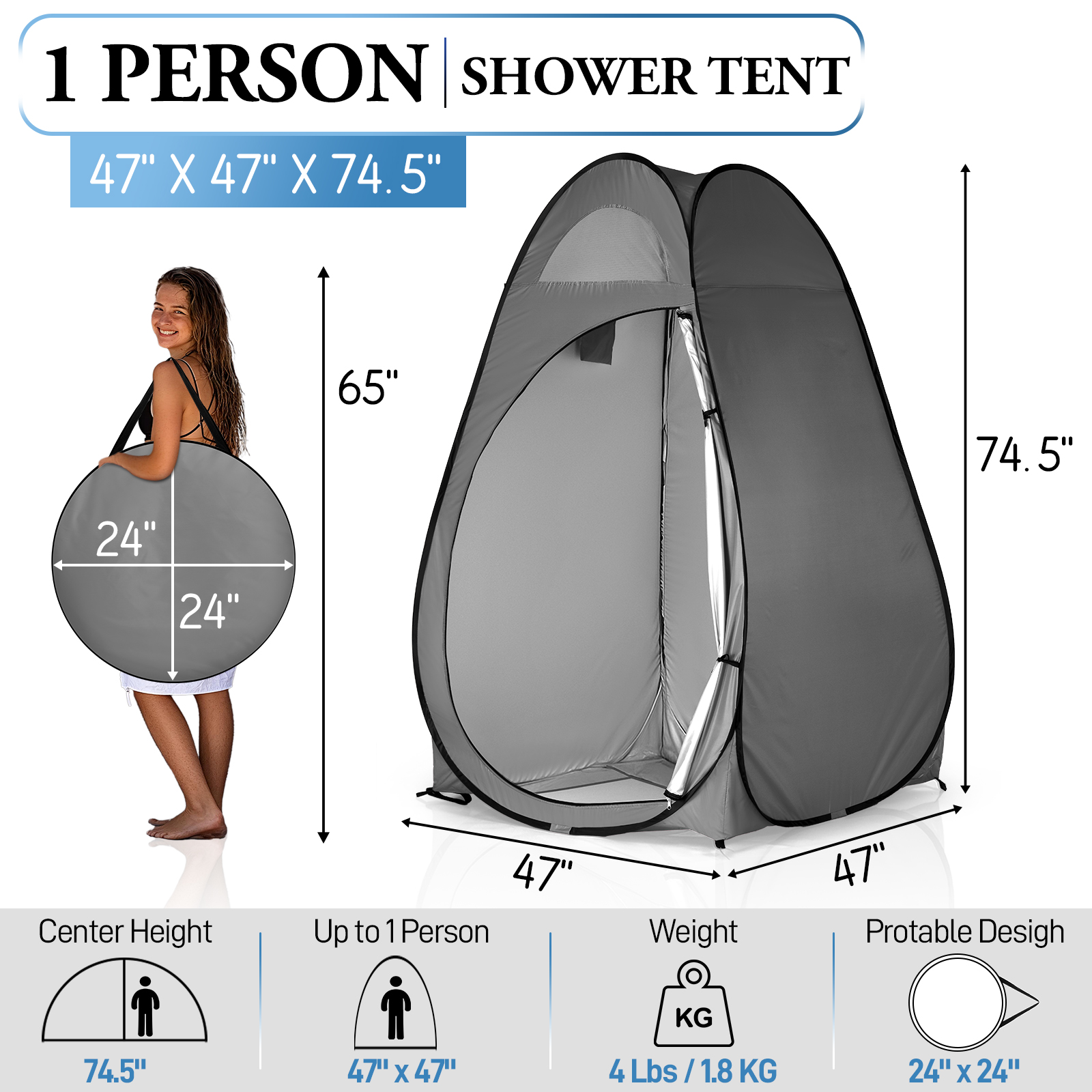 Ktaxon Camping Shower Tent, Portable Pop Up Changing Tent, Waterproof Dressing Room Privacy Tent for Camping Beach, Dark Gray