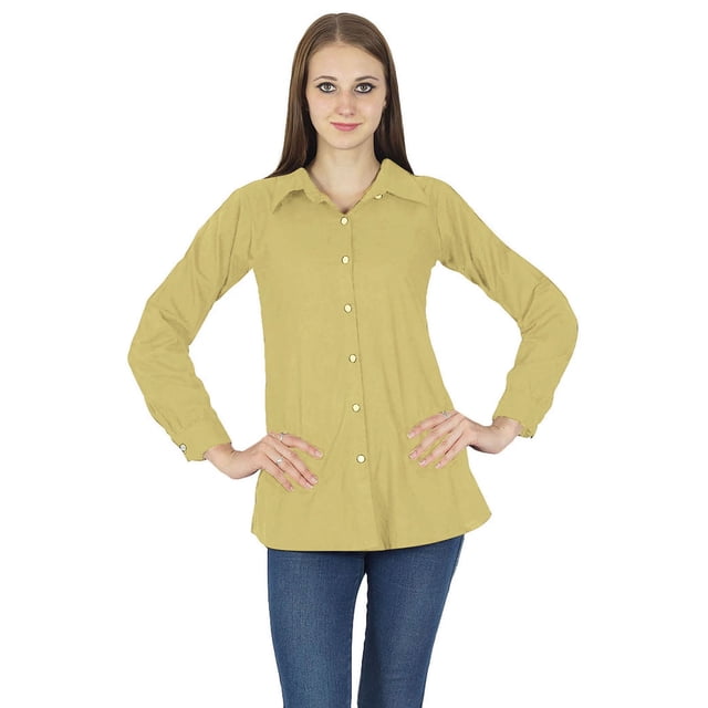 Chemise Boutonnée Manches Longues Kurta Haut en Coton Vêtements pour Femmes