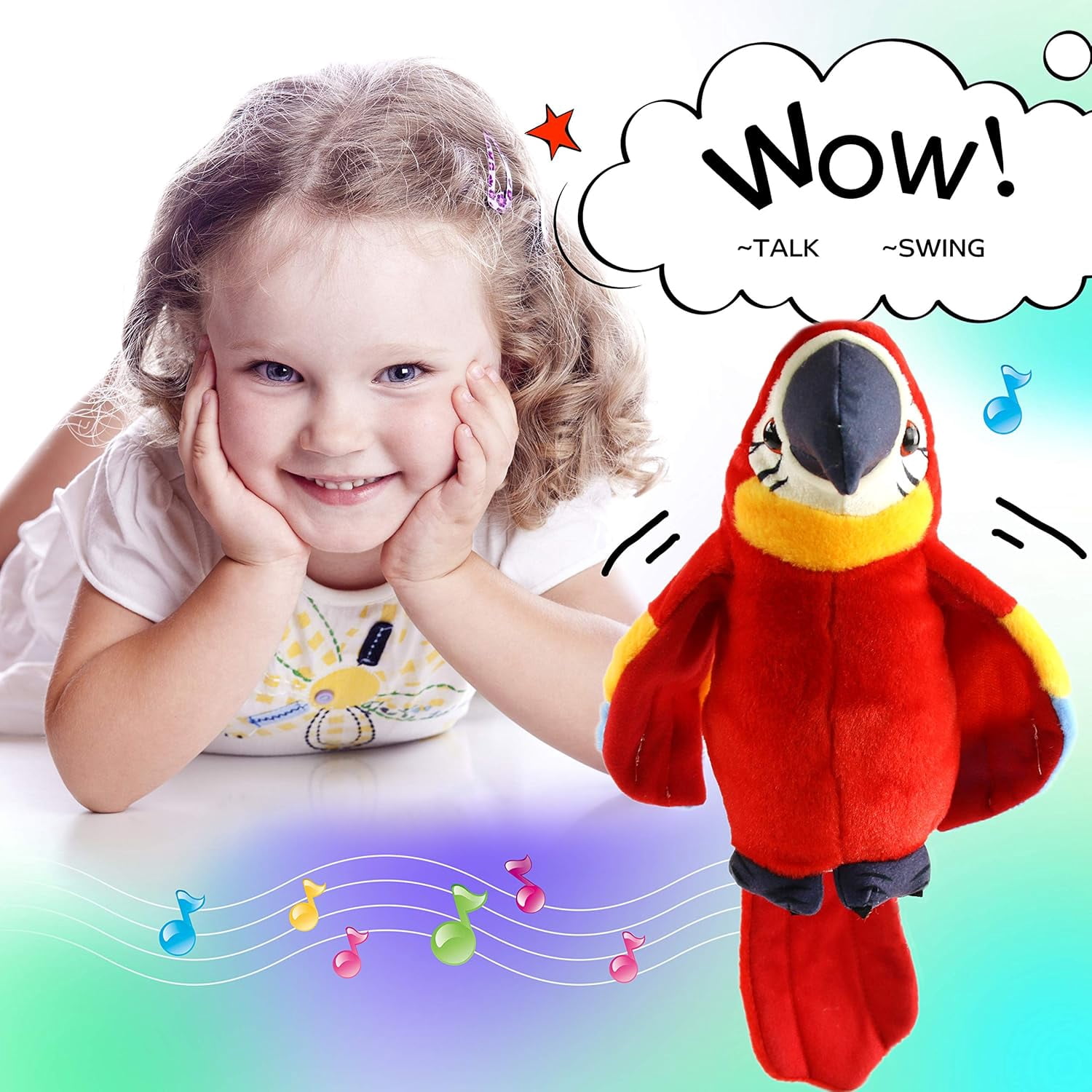 Houwsbaby 9'' Red Talking Parrot Plush Pal Repeat What You Say Recording Stuffed Animal Macaw Electronic Record Interactive Animated Bird Present Birthday Christmas for Kids Boys Girls