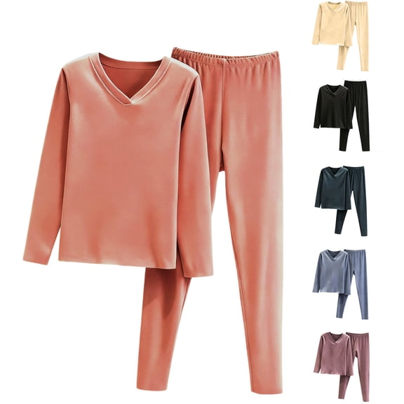 Dianli 2PC Women Warm Velvet V Neck Long Sleeve Pajama Set Loose Comfortable Top and Elastic Waist Pants Thermal Home Sleepwear Soft Cozy Loungewear Relaxed Fit Easy Care
