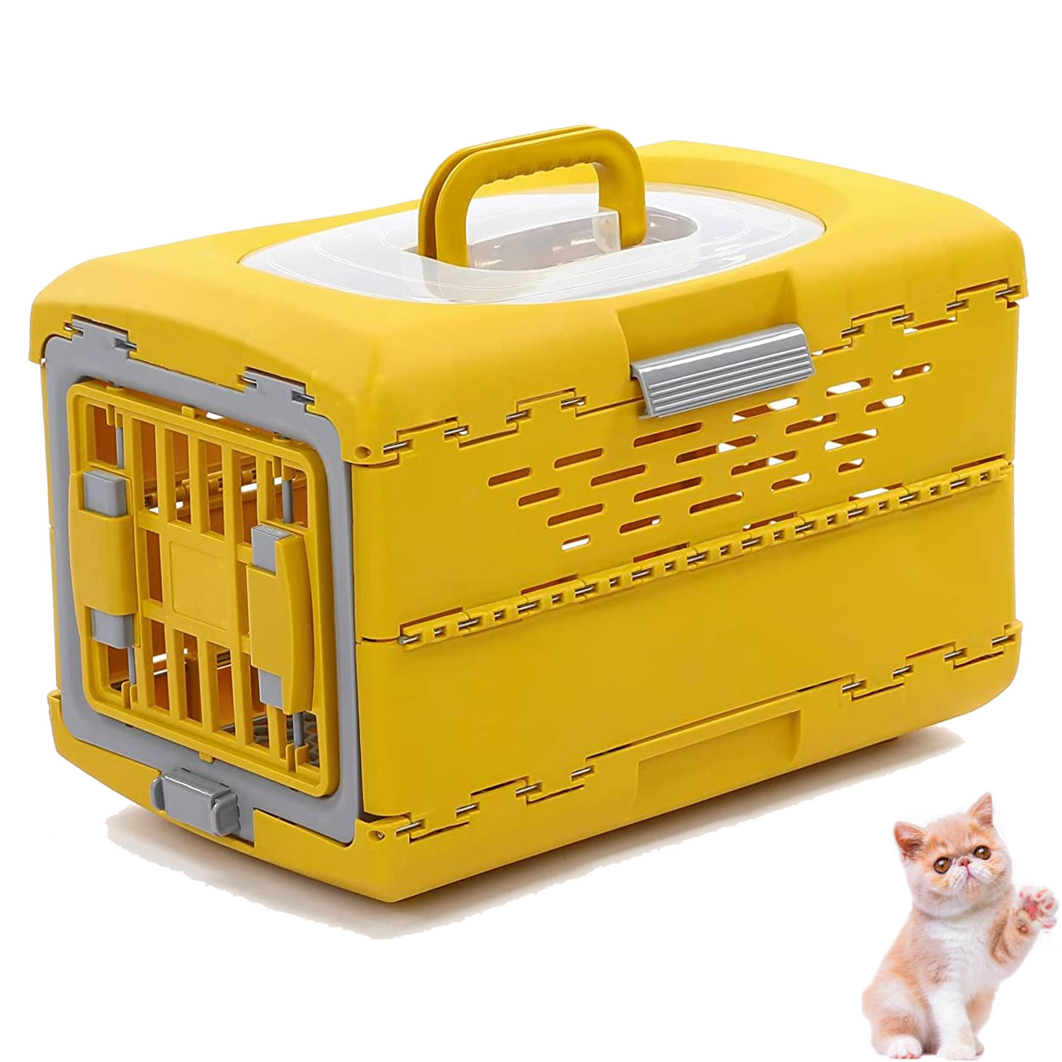 Collapsible Carrier Cat Travel Crate Portable Pet Crate Plastic Cat Carrier 360° Cooling