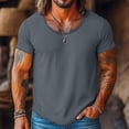 thumbnail image 2 of VBTAPA Cotton Linen Tops for Men Short Sleeve Crew Neck T-shirts Solid Basic Casual Workout Tee Shirt Dark Blue L, 2 of 7