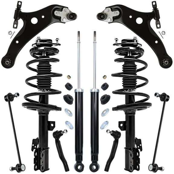 Detroit Axle - 10pc FWD Front End Suspension Kit for Toyota 2011-2014 Sienna 2 Struts w/Coil Spring 2 Lower Control Arms 2 Rear Shock Absorbers 2 Sway Bars 2 Outer Tie Rods 2012 2013 Replacement