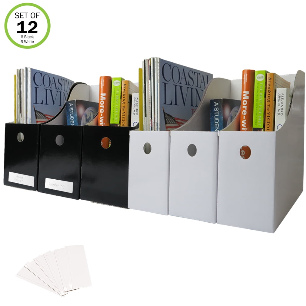 Evelots Magazine File 4" WLabels6 Black/6 White