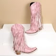 thumbnail image 5 of dmqupv Boots for Women Womens Boots Comfortable Pull On Heel Pointed Toe Fringed Boots Western Knee High Boots Mid Boots Pink 39, 5 of 5