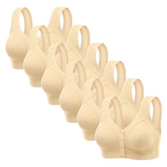 Cavosen 6 Pack Front Closure Bras for Women Full Coverage Wide Straps Padded Breathable Soft Plus Size Wirefree Everyday Bras