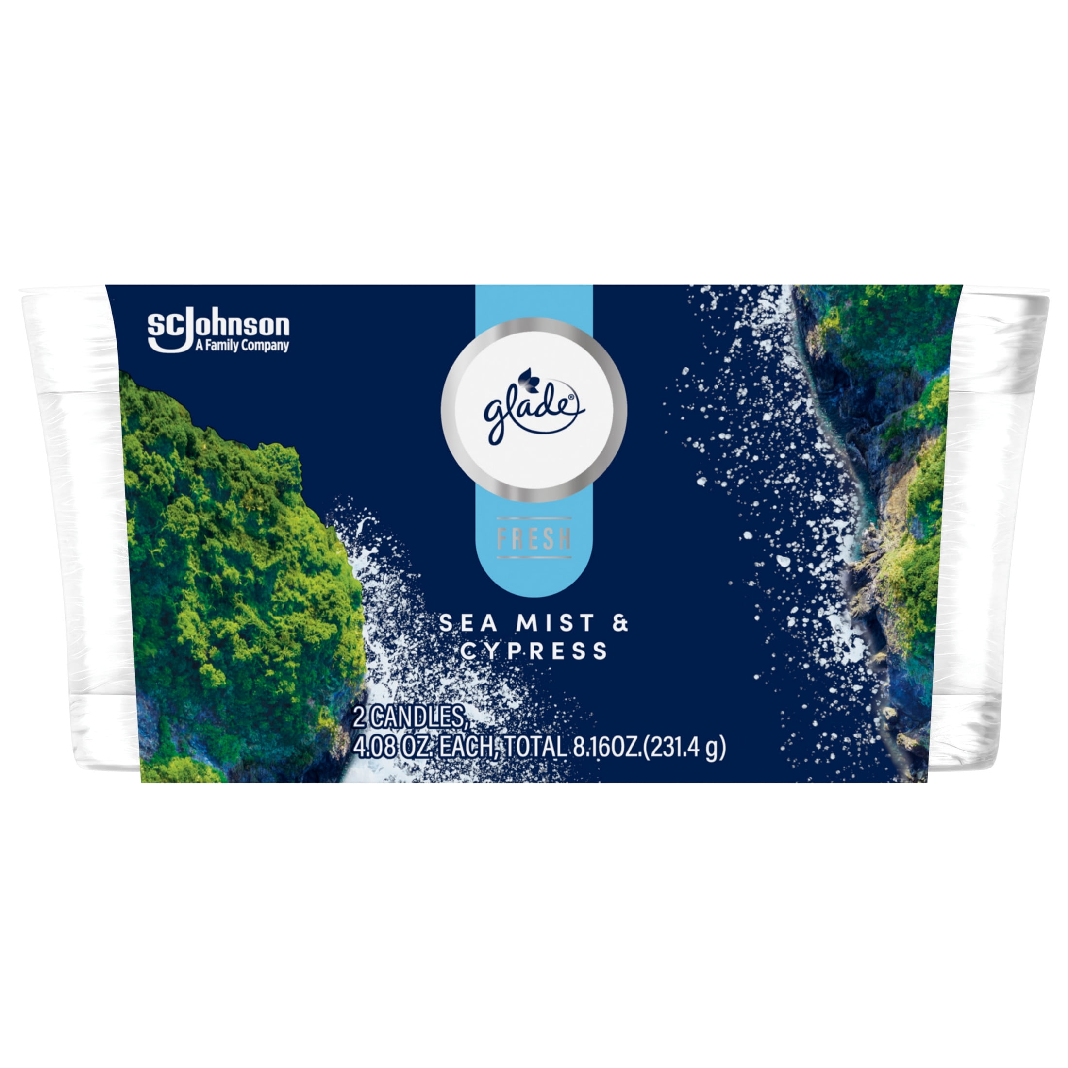 Glade Candles, Sea Mist & Cypress, Fresh Collection, 8.16 oz, Pack of 2
