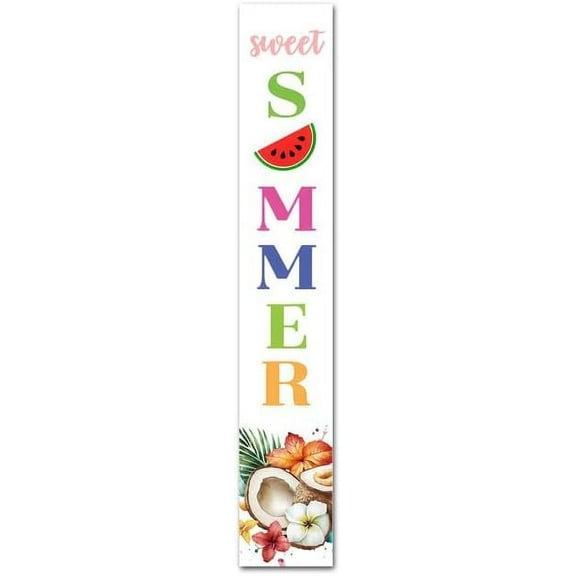 Sweet Summer Decor Welcome Vertical Sign Hanging Wooden Porch Florals Sign For Home Beach Wall Decor Summer Watermelon Decor for Front Door Farmhouse Welcome Porch Decor Wood Sign 6x16 Inch