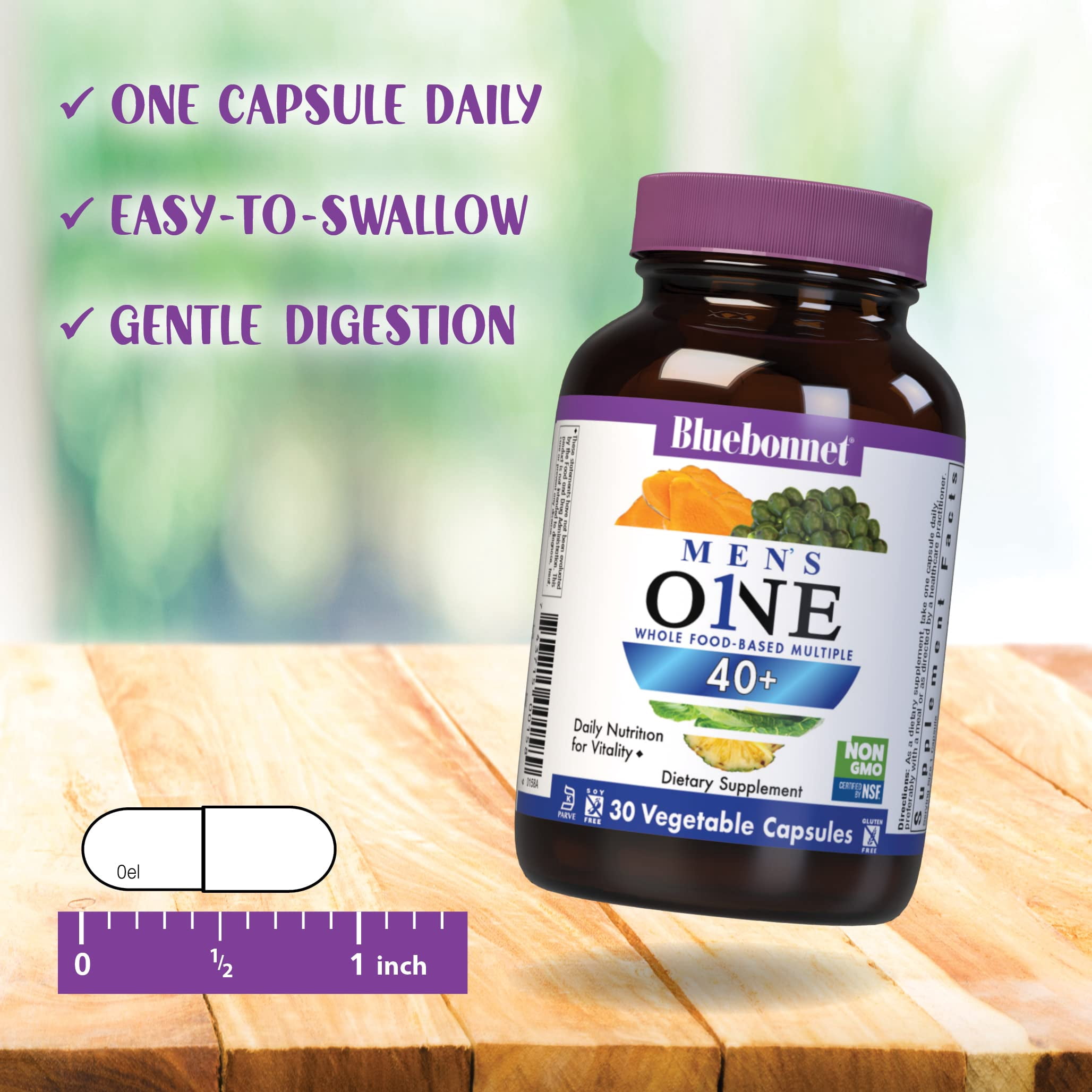 Bluebonnet Mens' ONE 40+ Whole Food-Based Multiple, Men Multivitamin for Men 40+, 60 Days