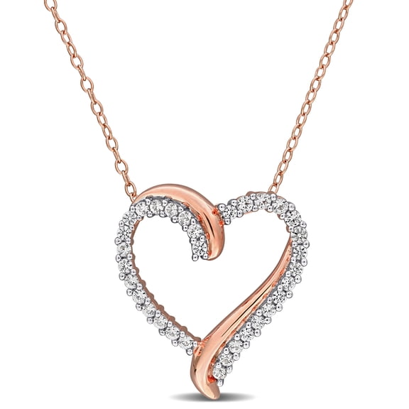 Everly Women's 3/4ct TGW Created White Sapphire Rose Silver Heart Pendant with Chain