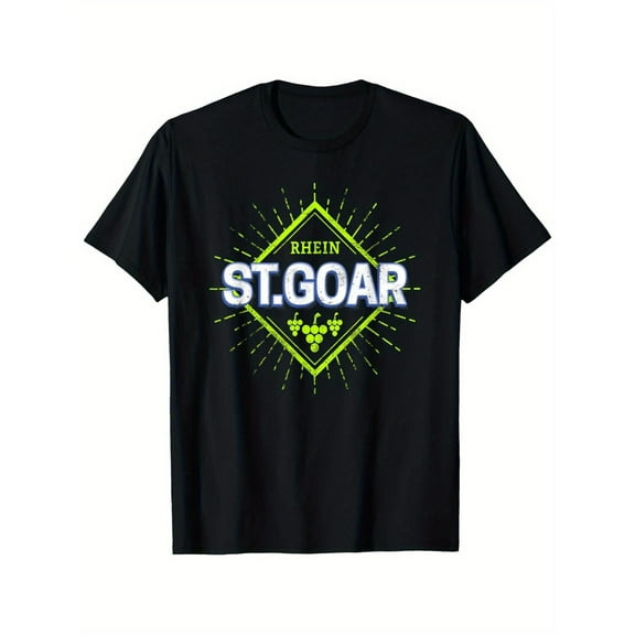 St. Goar Rhine Retro Grapevine Design Tee Top Black S-5XL Neon Green Graphic 100% Cotton  Casual