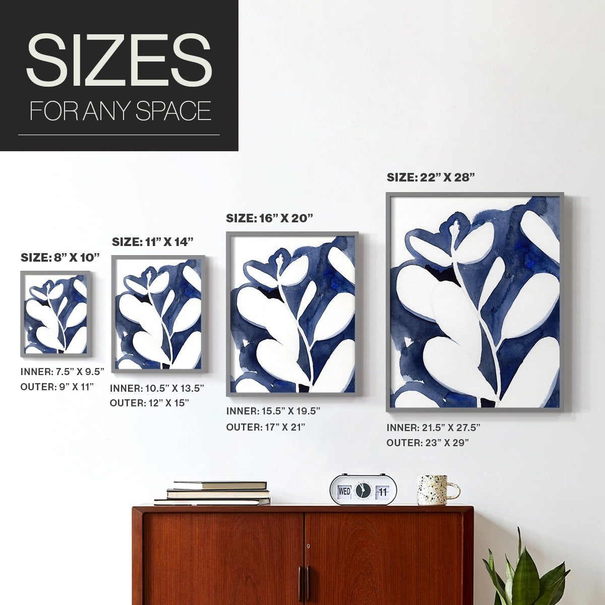 Blue Eucalyptus II Framed Print in Gray Solid Wood Framed Print No Nail Hanging