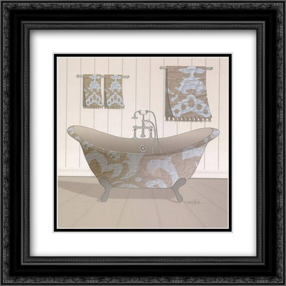 Damask Tub I 2x Matted 16x16 Black Ornate Framed Art Print by Diane Stimson