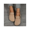 thumbnail image 4 of Women’s Mules Sandals, Suede Leather, Flat Round Toe, Slip-On Buckle Strap, Retro Comfy Loafer Shoes, 4 of 6