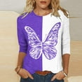 thumbnail image 2 of Hauts à Manches 3/4 pour Femmes Mode Féminine T-Shirt Imprimé Ample Blouse Mi-Longue à Manches 3/4 Col Rond Hauts Décontractés T-Shirts en Coton pour Femmes T-Shirts pour Femmes Mode, 2 of 4