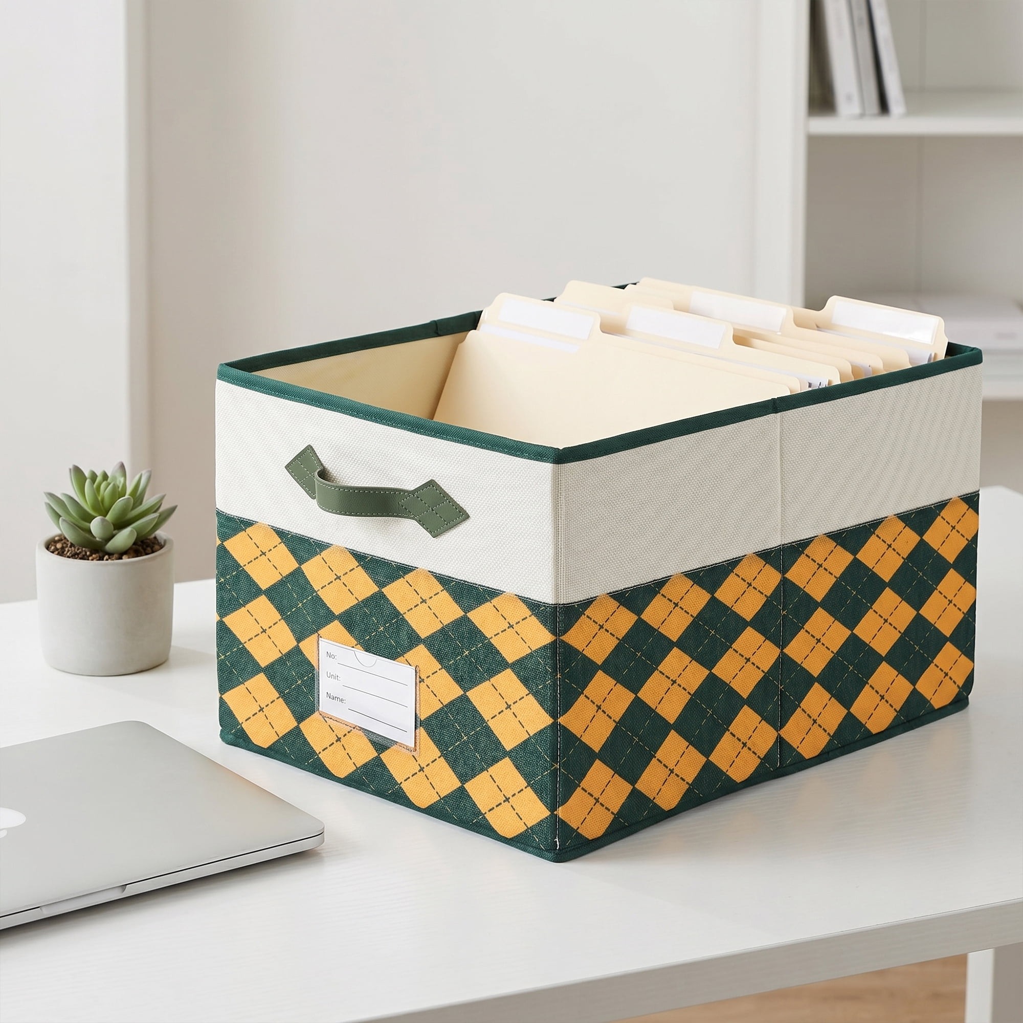 Unique Bargains Storage Basket with Handle for Organizing Orange Green 8.7"x11.4"x6.7"