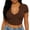 Brown, variant on Staron Women's Crop Top Notched V-Neck Short Sleeve Slim Fit Ribbed Knit Casual Solid Color Tee for Streetwear Brunch Festival, Hot Pink S