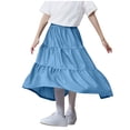 thumbnail image 4 of Miluxas Girl's Summer Long Flowy Skirt - Boho High Waist A-Line Maxi Skirt Light Blue 15-16 Years, 4 of 7