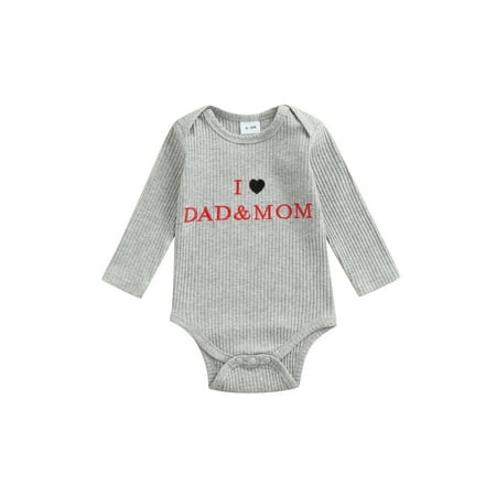 

Fiomva Infant Baby Romper Long Sleeve Letter Ribbed Knitted Bodysuit Gray 6-9 Months